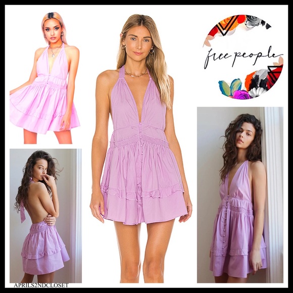 FREE PEOPLE BOHO FLOWY HALTER MINI DRESS A3C - Picture 12 of 16